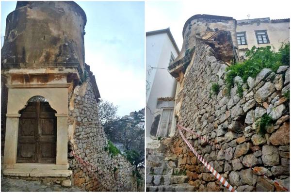 Κατέρρευσε τμήμα μαντρότοιχου του Αρχοντικού του Μπέη. Πρόκληση ζημιών σε διπλανό οίκημα