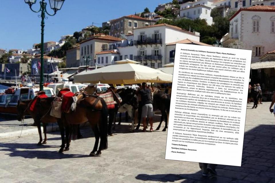 Ανοικτή Επιστολή  του Συλλόγου Αγωγιατών Ύδρας «Άγιος Νικόλαος» για το θέμα των ιπποειδών